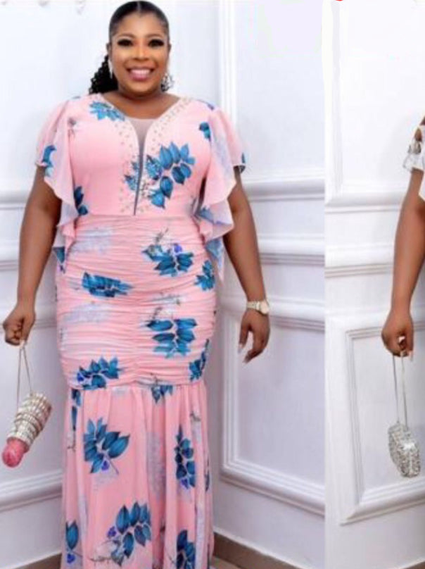 Evening Dress, party Dress, wedding Dress, Flowers Pinky Dress