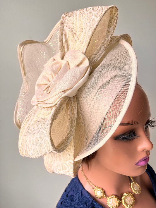 Champagne Bow fascinator Turban