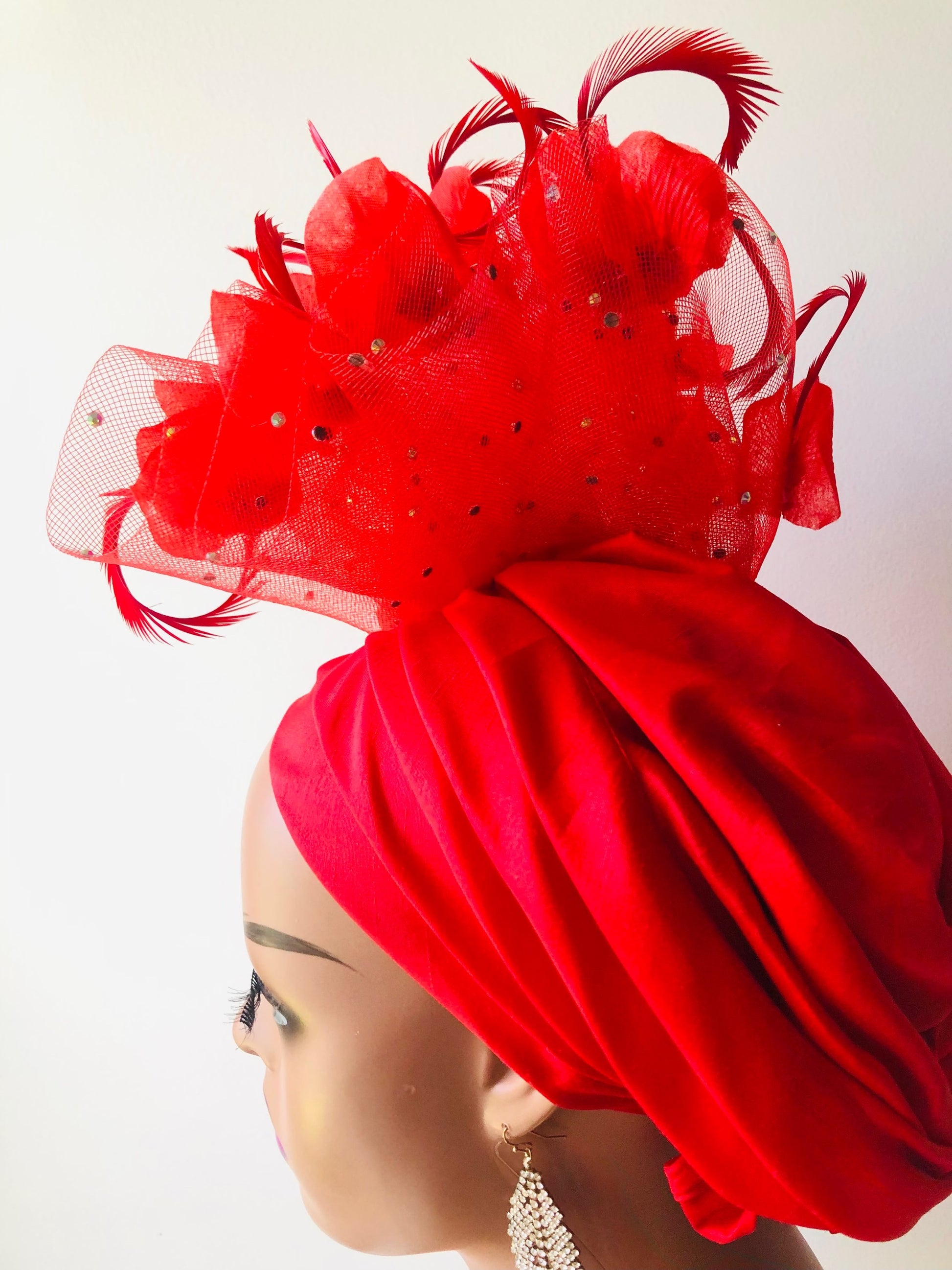 Red Native fascinator Turban   ( Special Order )