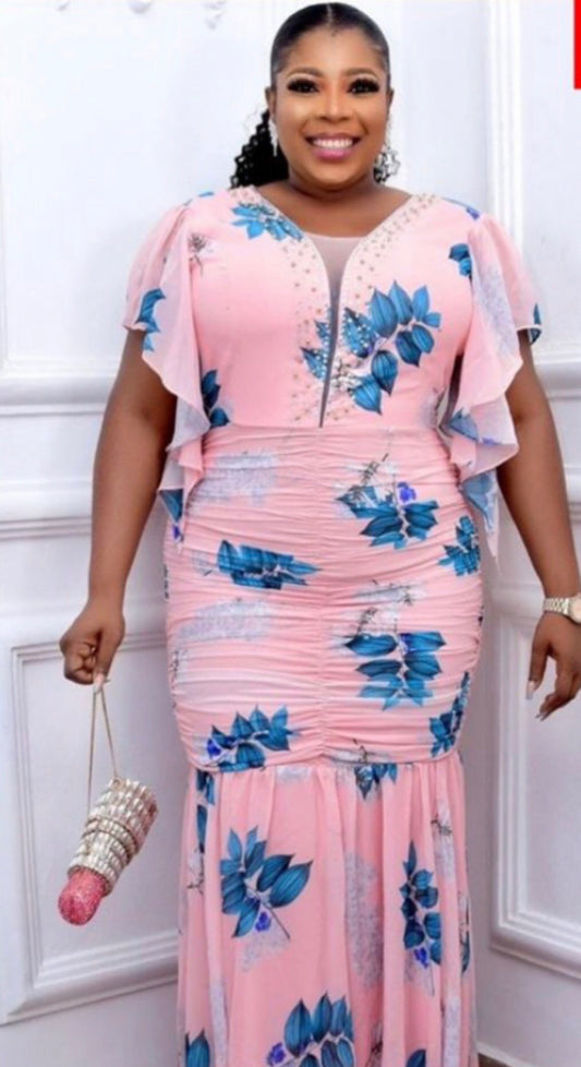 Evening Dress, party Dress, wedding Dress, Flowers Pinky Dress