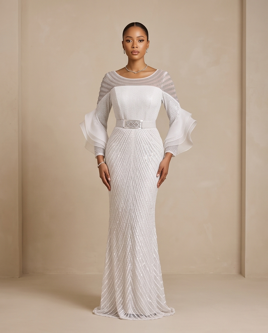 Gina Evening Dress , White Plus Size Evening Gown.