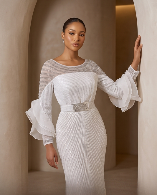 Gina Evening Dress , White Plus Size Evening Gown.