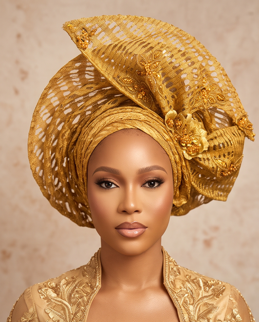 Aso Oke Auto Gele Bridal Headgear Wedding Aso Oke Auto Gele.
