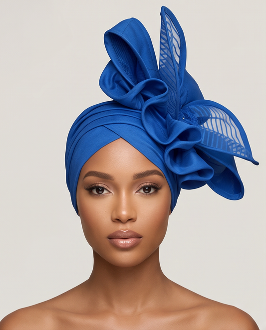 Royal Blue Fascinator Turban , African Ready Made Headwrap.