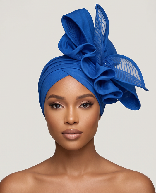 Royal Blue Fascinator Turban , African Ready Made Headwrap.