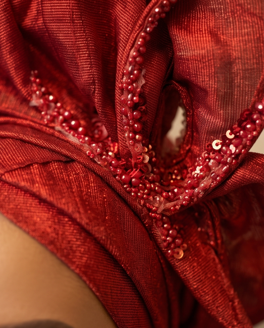 Aso Oke Auto Gele Ready Made Unique Headwrap Light Red Auto Gele.