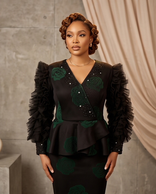 Fabulous Black Green Dress, Evening Party Dress