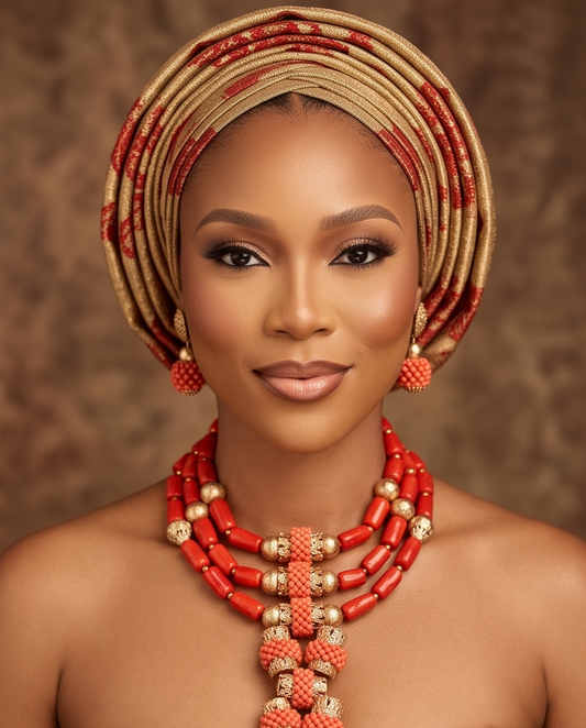 Coral Jewelry Set: 3 Row Wedding Necklace , Bracelet & Earrings