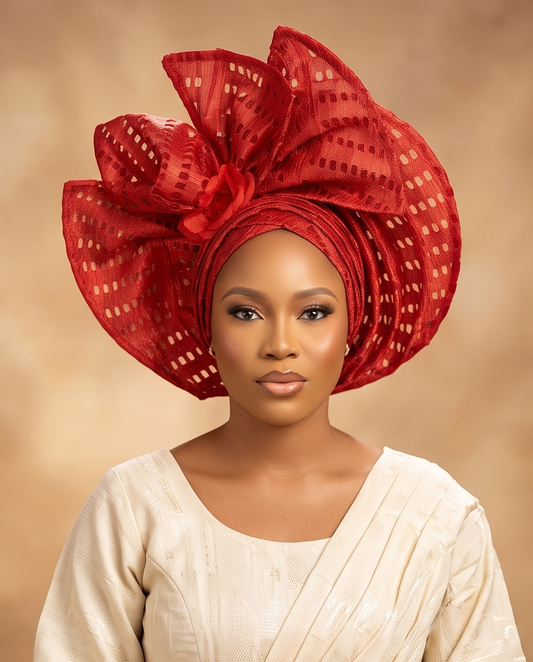 Aso - Oke Auto Gele Ready Made Headgear Newly Bride Head Tie