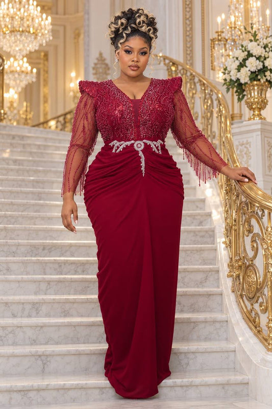 Sequin Wedding Guest Maxi Dress Beautiful Drape Mother of the Bride Gown