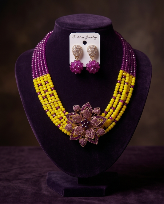 Yellow Purple Beaded Crystal Necklace Sets