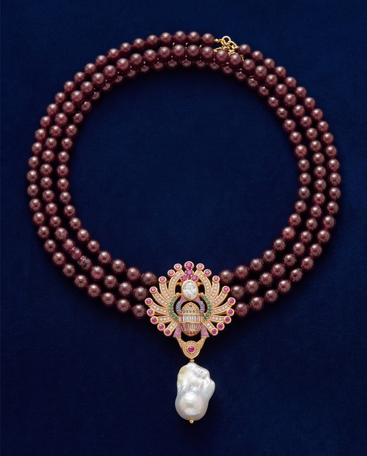 Three Layer Beaded  Neacklace Unique pearl and Bead Necklace
