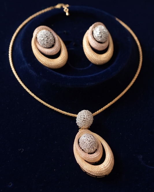 Unique Two Tone Cubic Zirconia Necklace Set