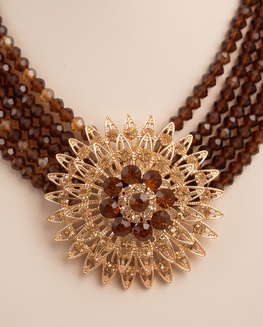 Gold and Brown Beaded Necklace Sets