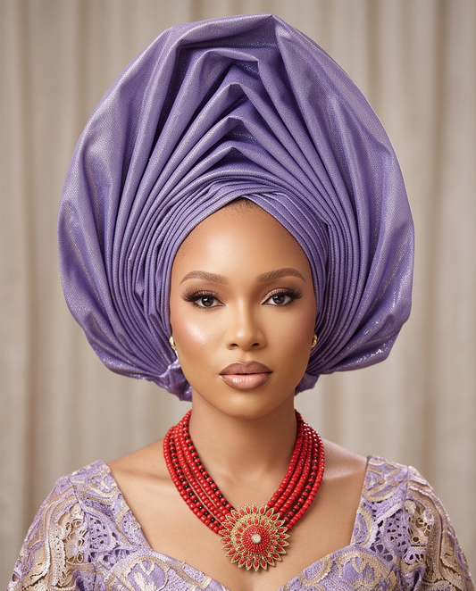 Purple Leather Auto gele . Nigeria Style Auto Gele.