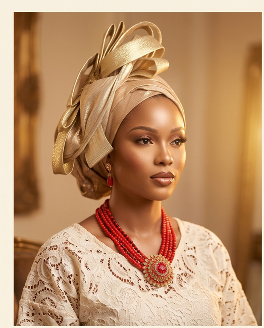Rich Gold Turban Ladies Headgear Ready - Made Turban