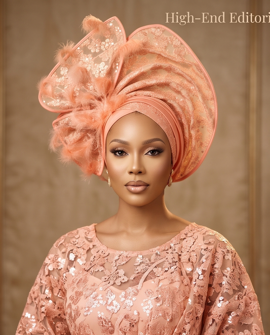 Ready Made Aso Oke Head Tie , Unique headgear , Wedding Aso Oke Auto Gele