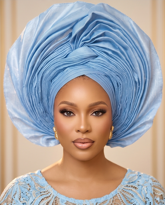 Nigeria Ready Made Sky Blue Auto Gele