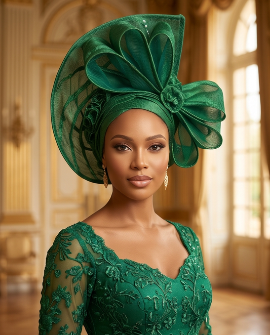 Ada Elegant mint Green Auto Gele , African Headgear , Rich mummy headgear , Gele