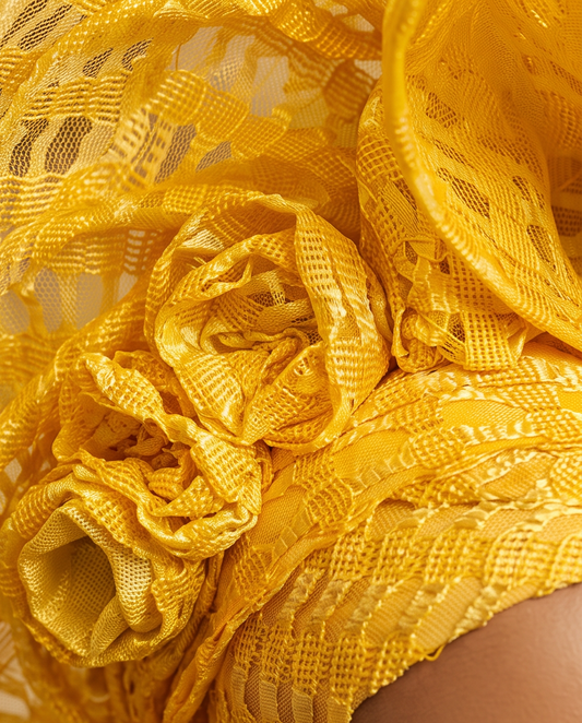 Ready Made Aso Oke Auto Gele Yellow Rich Auntie Auto Gele.