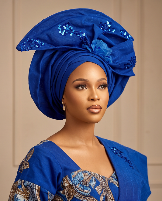 Aso Oke Auto Gele, Ready to Wear African Handmade Headwrap