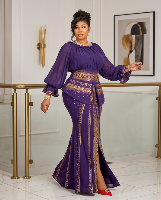 Purple Rhinestone Formal Plus - Size Evening Dress