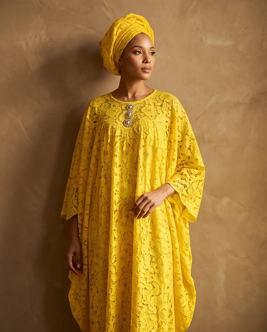 Yellow Tissue Lace Boubou Dress