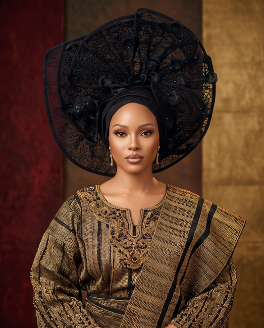 Black Ready- Made Lace Auto Gele
