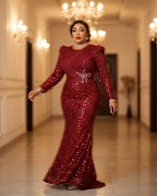 African Glittering Lace Dress , Mother of the Bride Wedding Dress.