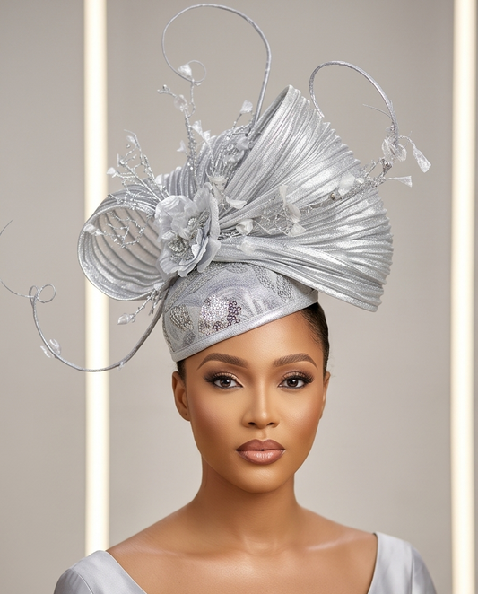 Lovely Silver Sequins Derby fascinator, Tea party Hat