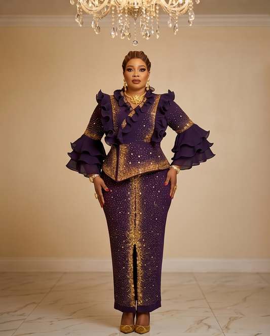 Purple Fancy Sequins Evening Dress