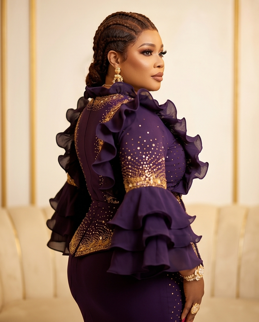 Purple Fancy Sequins Evening Dress
