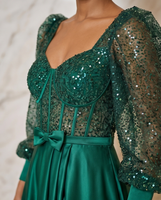 Lace Satin Evening Dress.