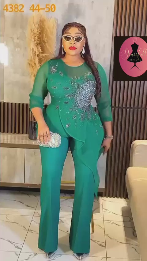 Women's two pcs pant set / Chic green pant outfit