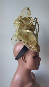 Brenda Fascinator / Golden unique Wedding Fascinator / Guest Wedding Fascinator