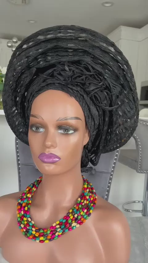 African Auto Gele / pre tie Auto Gele Black Wedding Gele / Bridal Gele