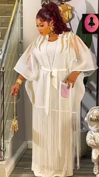 African Woman Unique Kaftan, fringe Sequins Boubou