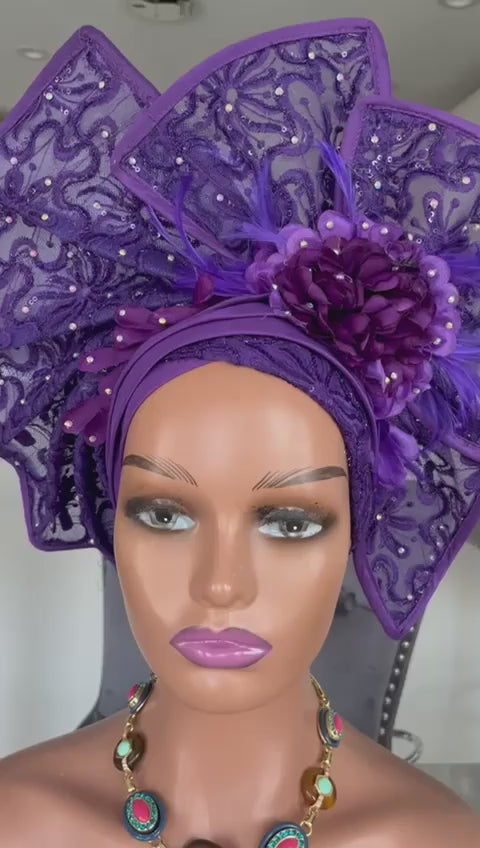 Auto Gele / purple Auto Gele / African Ladies Auto Gele