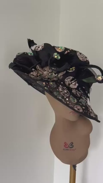 Black Derby big Hat fascinator /Church Fascinator /