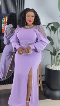 Glamour  Off Shoulder Lace Sequin Dress , Wedding party Dress,  Party Dress
