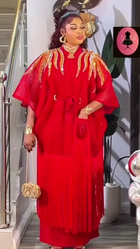 African Woman Unique Kaftan, fringe Sequins Boubou