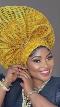 Nigeria  Aso Oke  Auto Gele, Ready Made Net Auto Gele, Rich Mummy Auto Gele