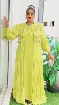Beautiful Two piece Lemon Embellish Dress, Ladies Birthday party Dress.