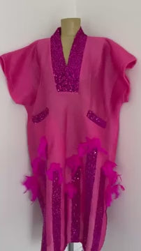 Elegant Sequins Embellished Kaftan, Women Feather design Free Dress
