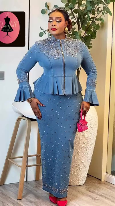 Elegant Denim and Diamond Party Wear