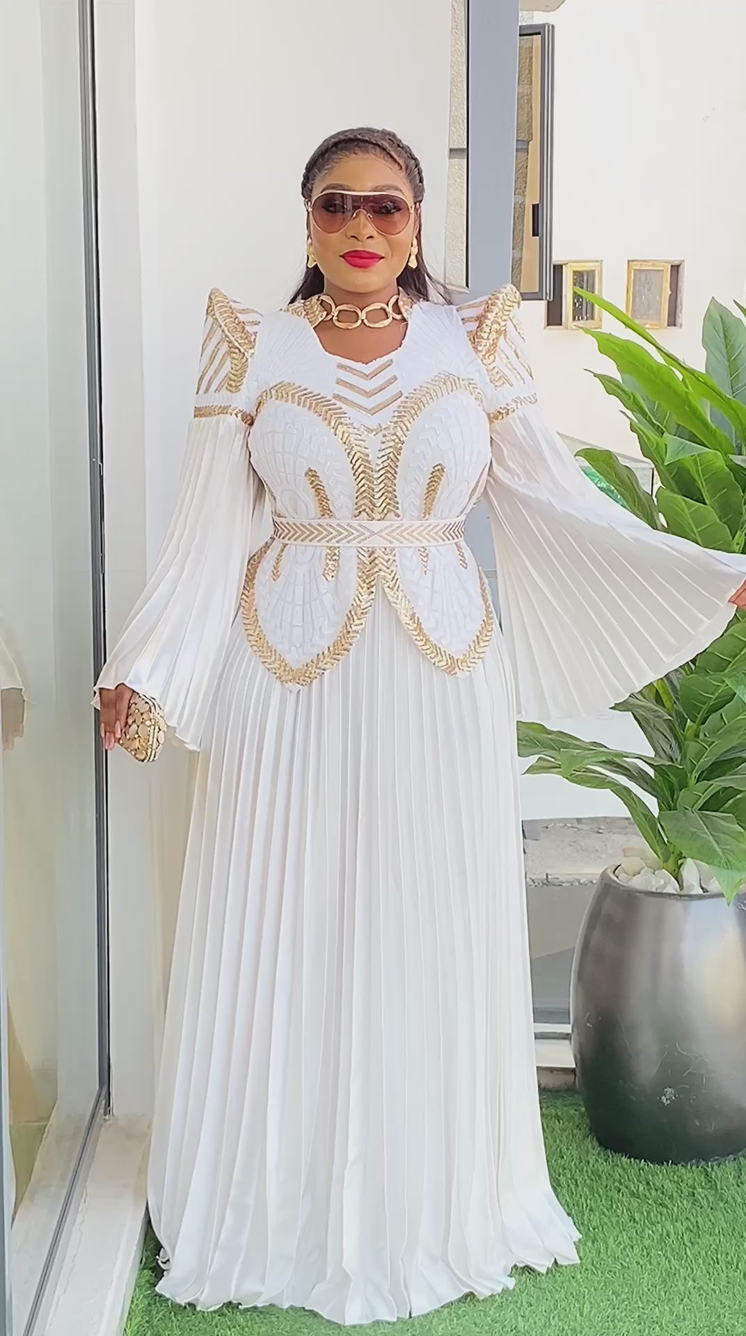 White Luxury Evening Dress, Birthday Celebration Gown