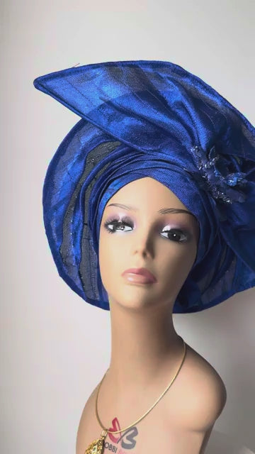 Royal Blue  Auto Gele / Classy Auto Gele / Unique Auto Gele / Bridal Auto Gele